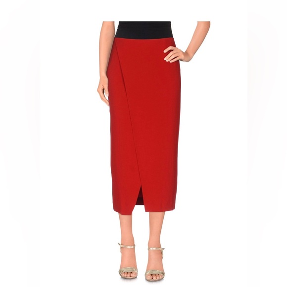 Midi Red Brick Italian Designer Skirt Size IT 44 USA 8 Made in Italy - Picture 1 of 4